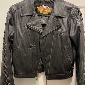 Harley Davidson woman’s motorcycle jacket.  Size s. Black leather.